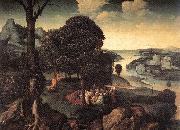 PATENIER, Joachim Landscape with St John the Baptist Preaching a oil painting on canvas